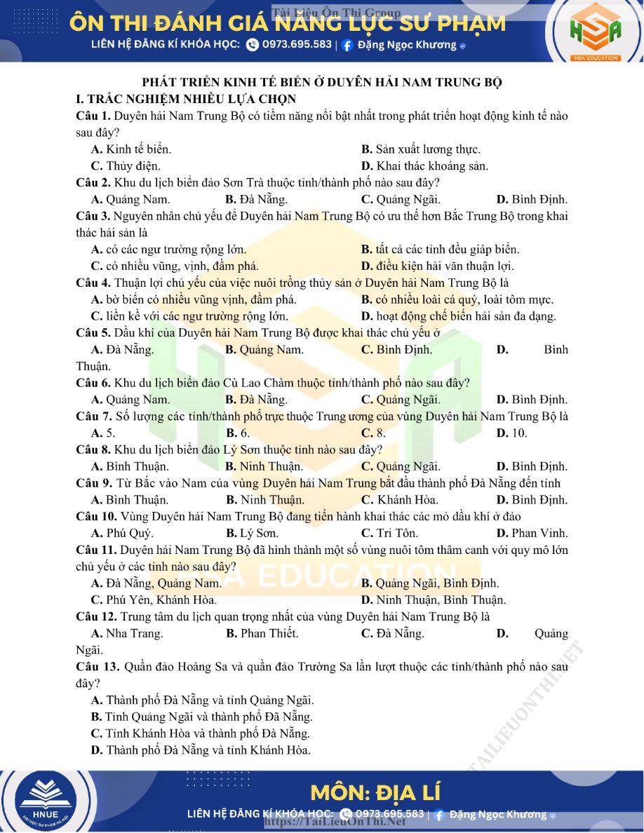 Ảnh minh họa cho Câu hỏi bổ trợ phần Duyên hải Nam trung bộ